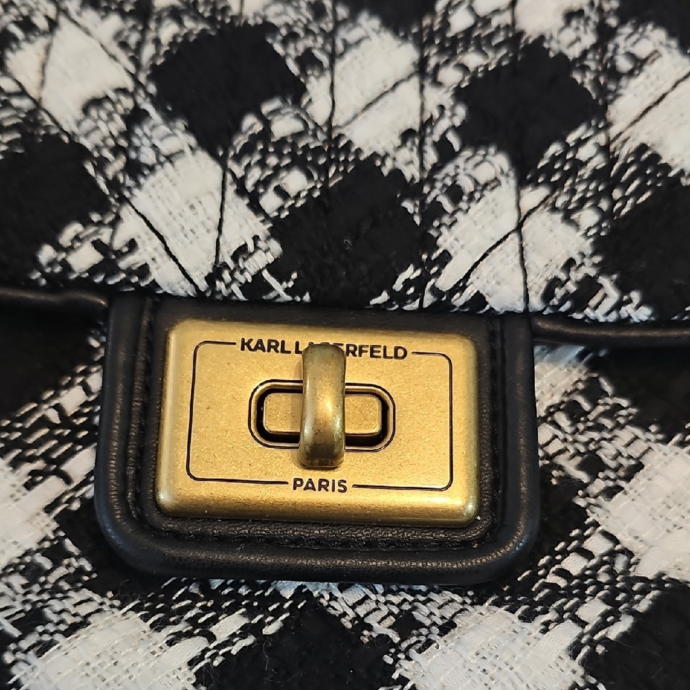 Karl Lagerfeld Black and White Plaid Shoulder Bag - Picture 2 of 5